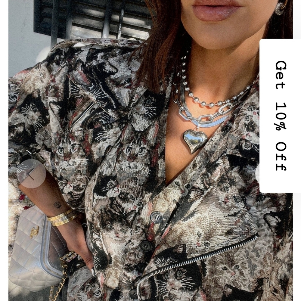 Dressed in Lala crazy cat lady Jacquard moto jacket size L/XL NWT